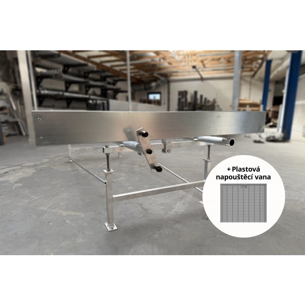 Pěstební stůl hliník s pojezdem a plastovými vanami