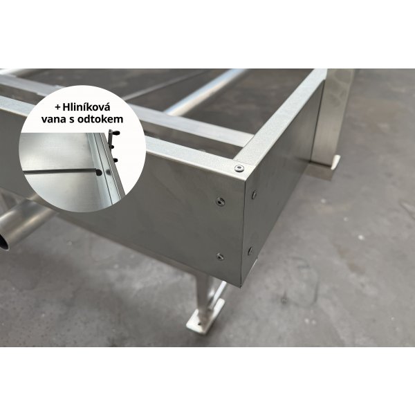 Pěstební stůl hliník s pojezdem a plechovou vanou