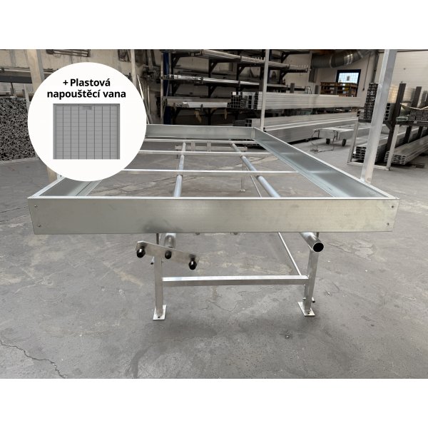 Pěstební stůl hliník s pojezdem a plastovými vanami