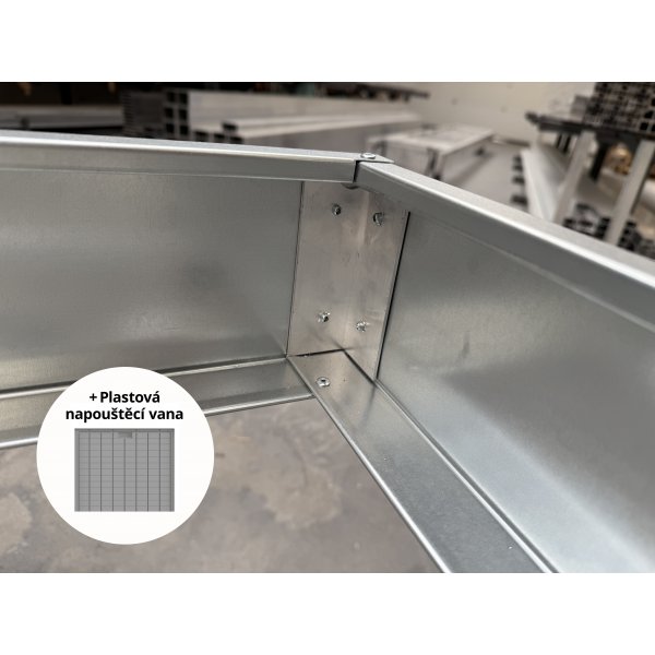 Pěstební stůl hliník s pojezdem a plastovými vanami