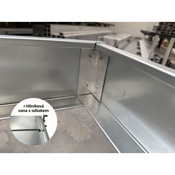 Pěstební stůl hliník s pojezdem a plechovou vanou