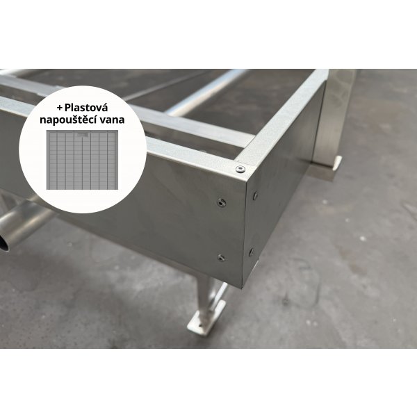 Pěstební stůl hliník s pojezdem a plastovými vanami