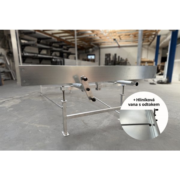 Pěstební stůl hliník s pojezdem a plechovou vanou